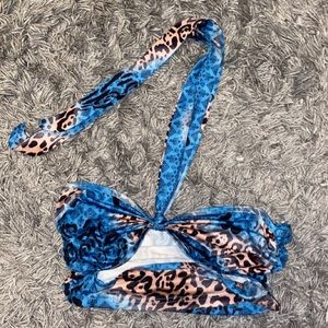 Leopard blue halter neck top